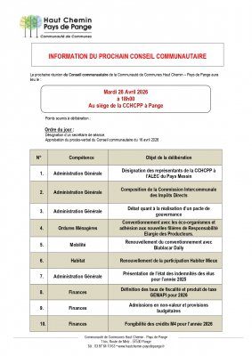 Conseil communautaire – 28 avril 2026